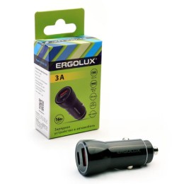 15106 Ergolux | Адаптер автомобильный ELX-CA01-C02 1USB+1Type C 12В 5В/3А LED коробка черн.