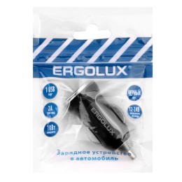 15105 Ergolux | Адаптер автомобильный ELX-CA01P-C02 ПРОМО 1USB 12В 5В/2А LED пакет черн.