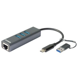 Адаптер сетевой DUB-2332/A1A Gigabit Ethernet/USB Type-C (3 порта USB 3.0 + переходник USB Type-C/USB Type-A) D-link 1870303
