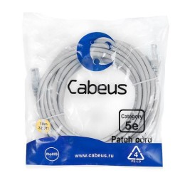 9591c Cabeus | Патч-корд кат.5E U/UTP неэкранир. 2хRJ45/8p8c LSZH PC-UTP-RJ45-Cat.5e-10m-LSZH 10м сер.