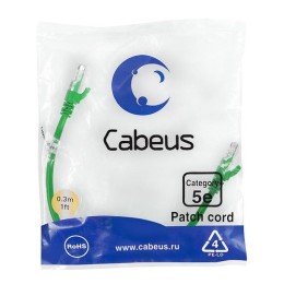 9503c Cabeus | Патч-корд кат.5E U/UTP неэкранир. 2хRJ45/8p8c LSZH PC-UTP-RJ45-Cat.5e-0.3m-GN-LSZH 0.3м зел.