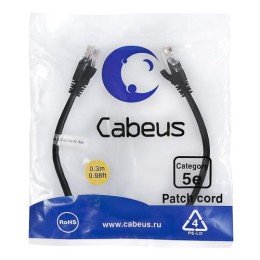 9535c Cabeus | Патч-корд кат.5E U/UTP неэкранир. 2хRJ45/8p8c LSZH PC-UTP-RJ45-Cat.5e-0.3m-BK-LSZH 0.3м черн.