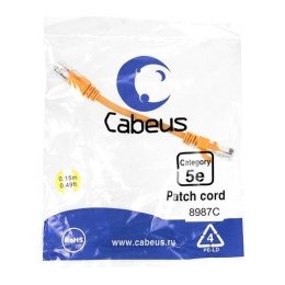 9518c Cabeus | Патч-корд кат.5E U/UTP неэкранир. 2хRJ45/8p8c LSZH PC-UTP-RJ45-Cat.5e-0.15m-OR-LSZH 0.15м оранж.