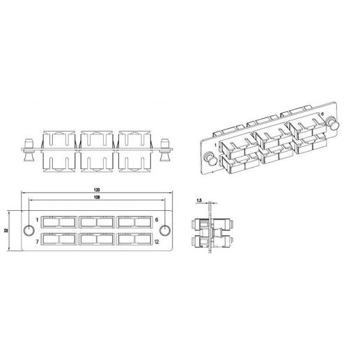 54246 Hyperline | Панель FO-FPM-W120H32-6DSC-BL для FO-19BX с 6 SC (duplex) адаптерами 12 волокон одномод. 120х32мм адаптеры а син. (blue)