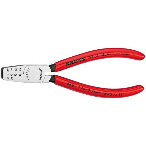 KN-9761145A KNIPEX | Пресс-клещи для обжима контактных гильз кол-во гнезд: 4 0.25-44318кв.мм (AWG 23-13) L-145мм обливные рукоятки