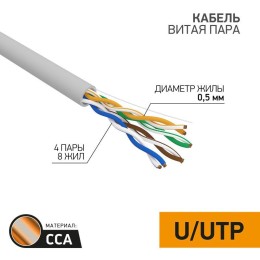 01-0043-3 PROCONNECT | Кабель витая пара U/UTP 4х2х24AWG кат.5E solid CCA PVC сер. (м)
