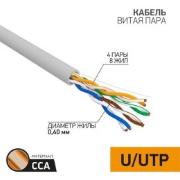 01-0048-3 PROCONNECT | Кабель витая пара U/UTP 4х2х26AWG кат.5 омедн. алюм. сер. (уп.305м) LIGHT