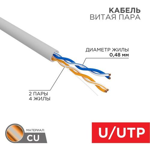 01-0027 PROCONNECT | Кабель витая пара U/UTP кат.5E 2х2х24AWG медь (305м) сер. сер. (м)