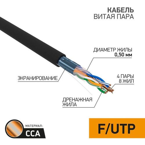 01-0146-3 PROCONNECT | Кабель витая пара F/UTP кат.5E 4х2х24AWG омедненный алюм. OUTDOOR черн. (уп.305м)