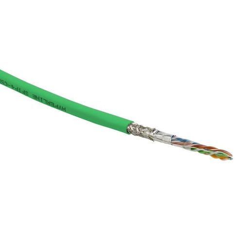 444635 Hyperline | Кабель витая пара SF/UTP кат.5E 4 пары 24 AWG ож solid экран-фольга + медн. оплетка PVC -20град.C-+75град.C SFUTP4-C5E-S24-IN-PVC-GN-305 гарантия: 15 лет компонентн. / 25 лет системн. зел. (уп.305м)