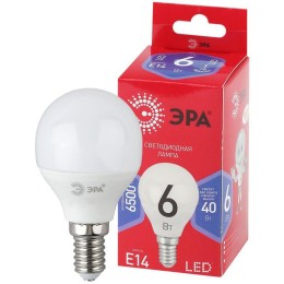 Б0045356 Эра | Лампа светодиодная RED LINE LED P45-6W-865-E14 R 6Вт P45 шар 6500К холод. бел. E14