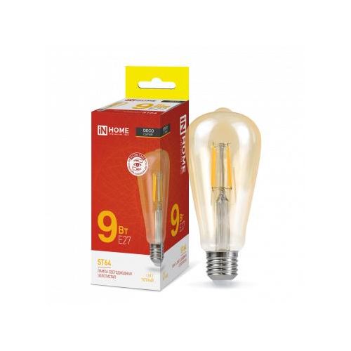 4690612035659 IN HOME | Лампа светодиодная LED-ST64-deco gold 9Вт цилиндр золотая 3000К тепл. бел. E27 1040лм 230В IN