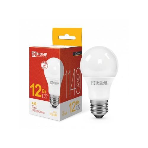 4690612020235 IN HOME | Лампа светодиодная LED-A60-VC 12Вт грушевидная 3000К тепл. бел. E27 1140лм 230В IN