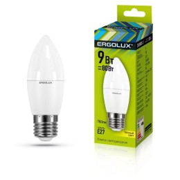 13170 Ergolux | Лампа светодиодная LED-C35-9W-E27-3К Свеча 9Вт E27 3000К 172-265В