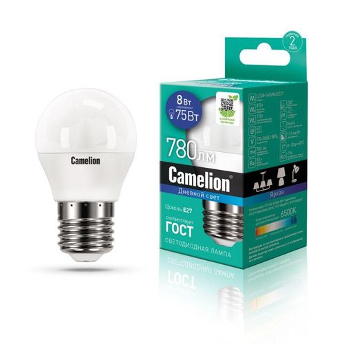 13373 Camelion | Лампа светодиодная LED8-G45/865/E27 8Вт 220В