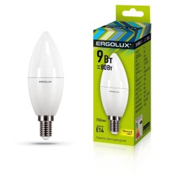13167 Ergolux | Лампа светодиодная LED-C35-9W-E14-3К Свеча 9Вт E14 3000К 172-265В
