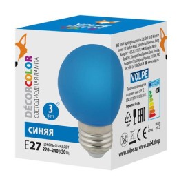 UL-00006957 Volpe | Лампа декоративная светодиод. LED-G60-3W/BLUE/E27/FR/С Шармат упак. картон син.