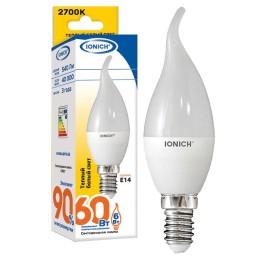 1632 IONICH | Лампа светодиодная ILED-SMD2835-CW37-6-540-230-2.7-E14 CW37 6Вт Свеча на ветру 2700К тепл. бел. Е14 230В