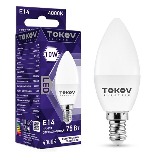 TKE-C37-E14-10-4K TOKOV ELECTRIC | Лампа светодиодная 10Вт С37 4000К Е14 176-264В TOKOV