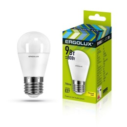 13176 Ergolux | Лампа светодиодная LED-G45-9W-E27-3К Шар 9Вт E27 3000К 172-265В