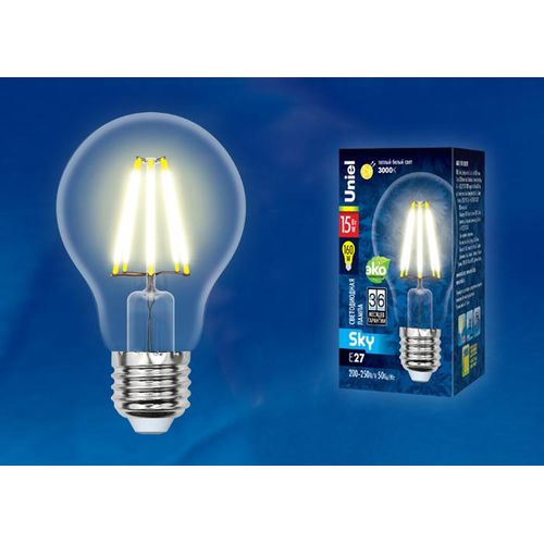 UL-00004868 Uniel | Лампа светодиодная LED-A70-15W/3000K/E27/CL PLS02WH Sky прозр. картон