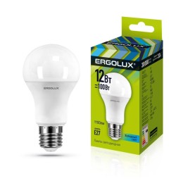 12151 Ergolux | Лампа светодиодная LED-A60-12W-E27-4500K 12Вт грушевидная 4500К бел. E27 180-240В ЛОН