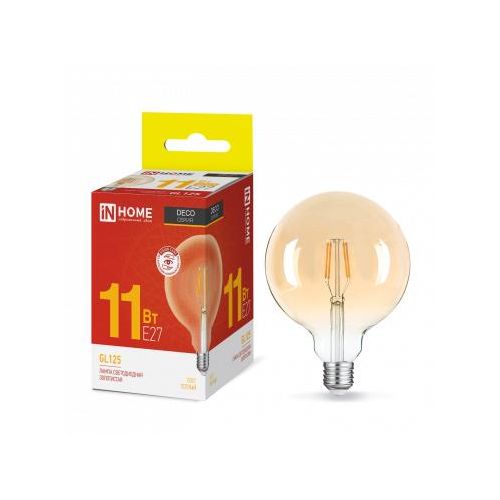 4690612036489 IN HOME | Лампа светодиодная LED-GL-125-deco gold 11Вт шар золотая 3000К тепл. бел. E27 1160лм 230В IN