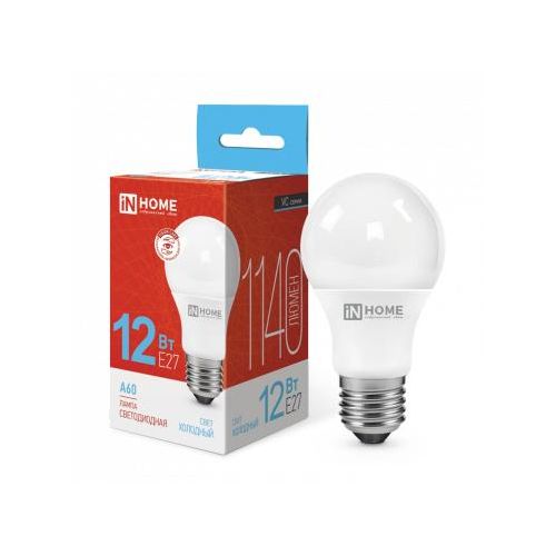 4690612020259 IN HOME | Лампа светодиодная LED-A60-VC 12Вт грушевидная 6500К холод. бел. E27 1140лм 230В IN