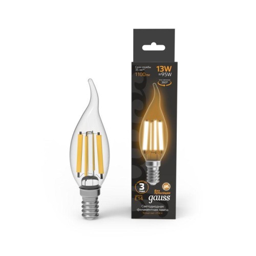 104801113 GAUSS | Лампа светодиодная филаментная Black Filament 13Вт свеча на ветру 2700К тепл. бел. E14 1100лм