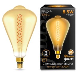 157802105 GAUSS | Лампа светодиодная филаментная Black Filament 8.5Вт ST164 золотая 2000К тепл. бел. E27 660лм