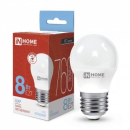 4690612024905 IN HOME | Лампа светодиодная LED-ШАР-VC 8Вт шар 6500К холод. бел. E27 760лм 230В IN