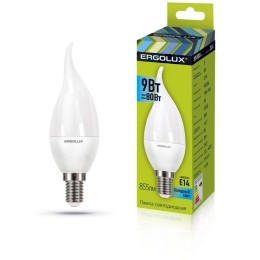 14233 Ergolux | Лампа светодиодная LED-CA35-9W-E14-6K "Свеча на ветру" 9Вт E14 6500К 180-240В