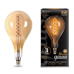 150802008 GAUSS | Лампа светодиодная филаментная Black Filament 8Вт A160 грушевидная золотая 2400К тепл. бел. E27 620лм