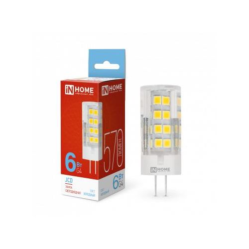 4690612036168 IN HOME | Лампа светодиодная LED-JCD 6Вт капсульная прозрачная 6500К холод. бел. G4 570лм 230В IN