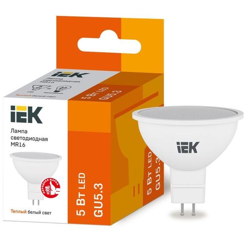 LLE-MR16-5-230-30-GU5 IEK | Лампа светодиодная ECO MR16 5Вт 3000К тепл. бел. GU5.3 450лм 230-240В