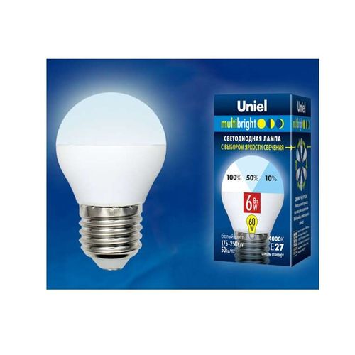 UL-00002378 Uniel | Лампа светодиодная LED-G45-6W/NW/E27 /FR/MB PLM11WH Multibright 6Вт шар матовая 4000К нейтр. бел. E27 100-50-10 (упак. картон)