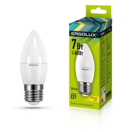 13297 Ergolux | Лампа светодиодная LED-C35-7W-E27-3K Свеча 7Вт E27 3000К 172-265В