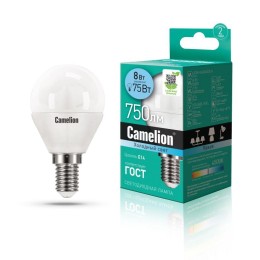 12393 Camelion | Лампа светодиодная LED8-G45/845/E14 8Вт шар 4500К бел. E14 750лм 170-265В