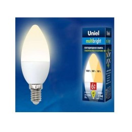 UL-00002373 Uniel | Лампа светодиодная LED-C37-6W/WW/E14/FR/MB PLM11WH Multibright 6Вт свеча матовая 3000К тепл. бел. E14 100-50-10 (упак. картон)