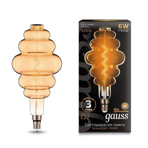 158802006 GAUSS | Лампа светодиодная филаментная Black Filament 6Вт Honeycomb золотая 2400К тепл. бел. E27 420лм