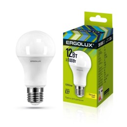 12150 Ergolux | Лампа светодиодная LED-A60-12W-E27-3000K 12Вт грушевидная 3000К тепл. бел. E27 180-240В ЛОН