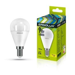 13173 Ergolux | Лампа светодиодная LED-G45-9W-E14-3К Шар 9Вт E14 3000К 172-265В