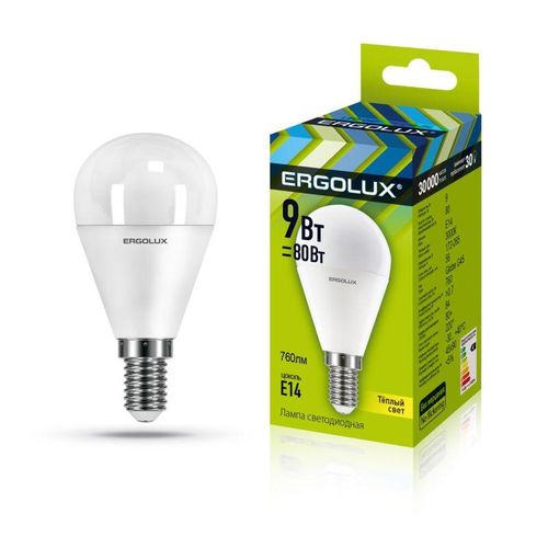 13173 Ergolux | Лампа светодиодная LED-G45-9W-E14-3К Шар 9Вт E14 3000К 172-265В