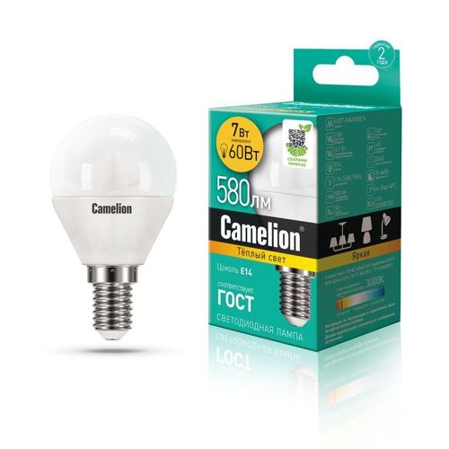 12069 Camelion | Лампа светодиодная LED7-G45/830/E14 7Вт шар 3000К тепл. бел. E14 530лм 220-240В