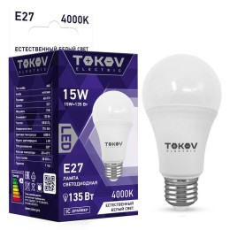 TKE-A60-E27-15-4K TOKOV ELECTRIC | Лампа светодиодная 15Вт А60 4000К Е27 176-264В TOKOV