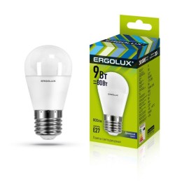 13178 Ergolux | Лампа светодиодная LED-G45-9W-E27-6К Шар 9Вт E27 6500К 172-265В