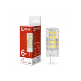 4690612036144 IN HOME | Лампа светодиодная LED-JCD 6Вт капсульная прозрачная 4000К нейтр. бел. G4 570лм 230В IN