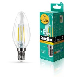 13452 Camelion | Лампа светодиодная филаментная LED7-C35-FL/830/E14 7Вт 220В