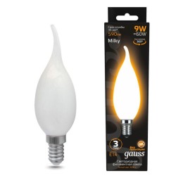 104201109 GAUSS | Лампа светодиодная филаментная Black Filament 9Вт свеча на ветру матовая 3000К тепл. бел. E14 590лм