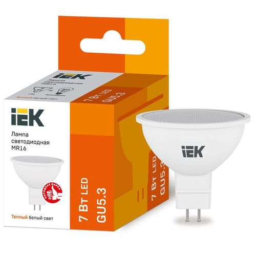 LLE-MR16-7-230-30-GU5 IEK | Лампа светодиодная ECO MR16 7Вт 3000К тепл. бел. GU5.3 630лм 230-240В